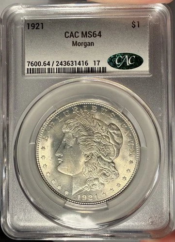 1921 $1 CACG MS 64 CAC Morgan Silver Dollar