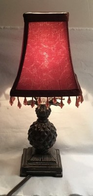 Boudoir lamp, metal pineapple base, red, beaded shade. 12''