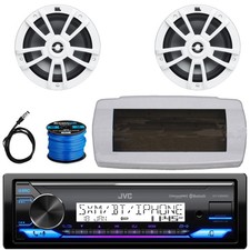 JVC AM/FM LED Marine Receiver, Cover, 2x 8" 375W White Speakers, Wire, Antenna
