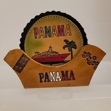 Beautiful Leather Coasters Panama Themed Set Of 6 Vintage Black Scallop Border