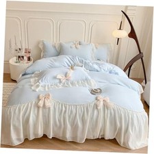 Girls Lace Bedding,Comforter Cover Set, Chic Ruffled Duvet Cover with Full Blue