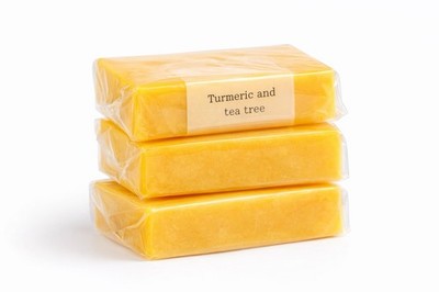 Kurkuma und Teebaum Seife Riegel 100% natürlich 100g Riegel x3 