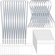 100 Pack Lanyards w/ Clear Name Tag Holders for ID Badges Horizontal Reusable