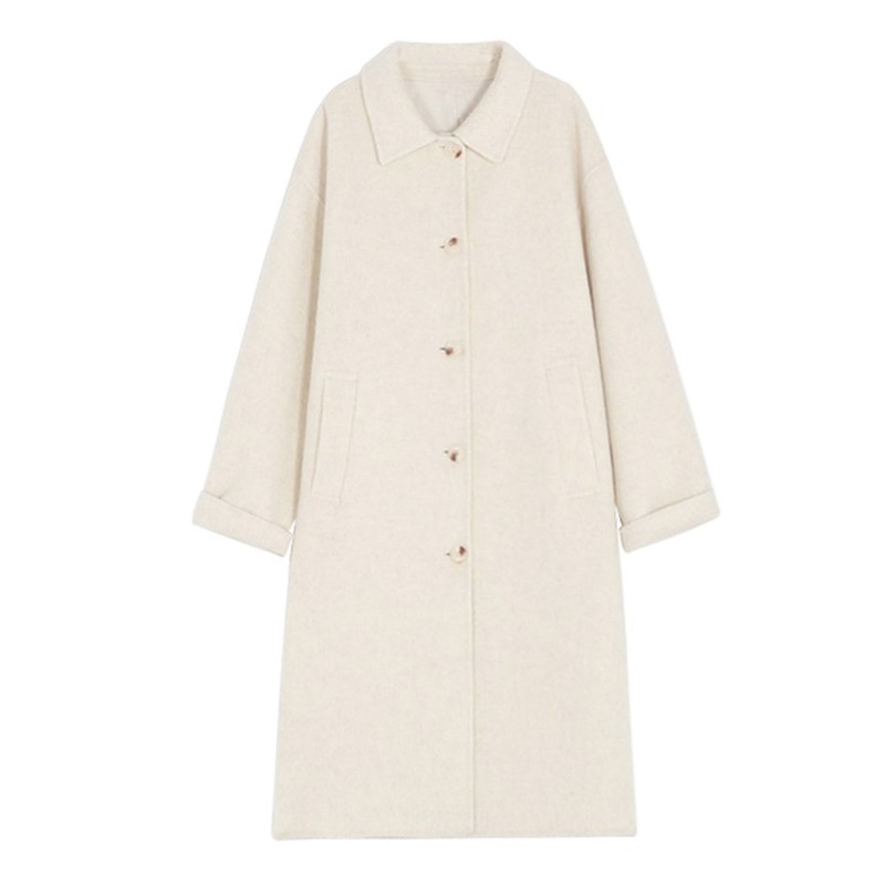 Autumn Winter 100% Wool Womens Long Trench Coat Overcoat Single Breasted Outwear