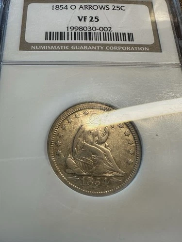 1854-O Seated Liberty Quarter NGC VF25 Nice