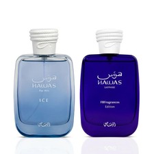 Hawas Sapphire  Hawas Ice Eau de Parfum Sprays 100ml 3.4 oz by Rasasi Bundle