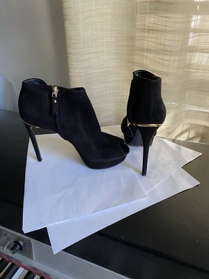 Louis Vuitton black suede open toe ankle boots high heels pump platform 35.5-6 c