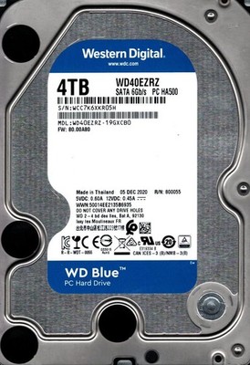 WD40EZRZ-19GXCB0 S/N: WCC7K WESTERN DIGITAL 4TB THAILAND DEC 2020
