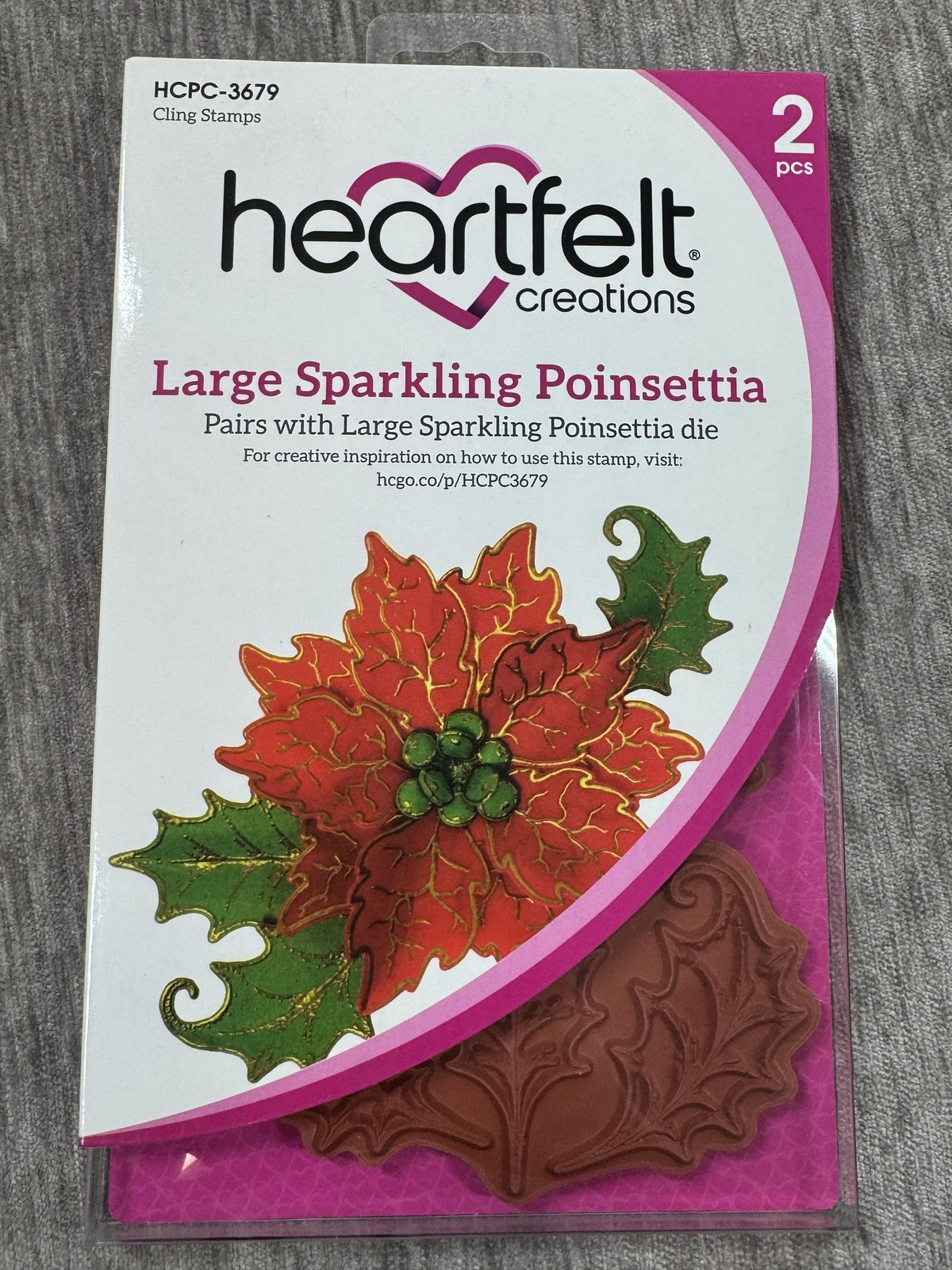 Heartfelt Creations Large Sparkling Poinsettia Cling Stamps 2pc HCPC-3679