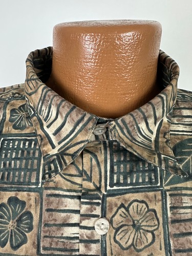 Vintage Burma Bibas Hawaiian Shirt Men XL Tight Fit Cotton Lawn Geometric Tribal - Picture 3 of 15