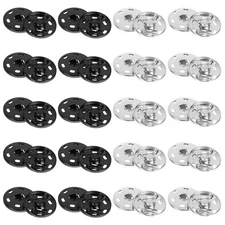 Sew On Snap Buttons 20 Sets 21mm Large Metal Fastener Black Silver Coat