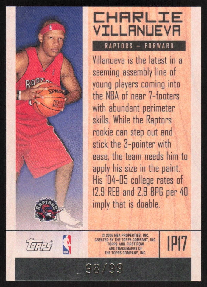 2005-06 Topps First Row In the Post Silver Charlie Villanueva /99 Raptors - Image 2 of 2