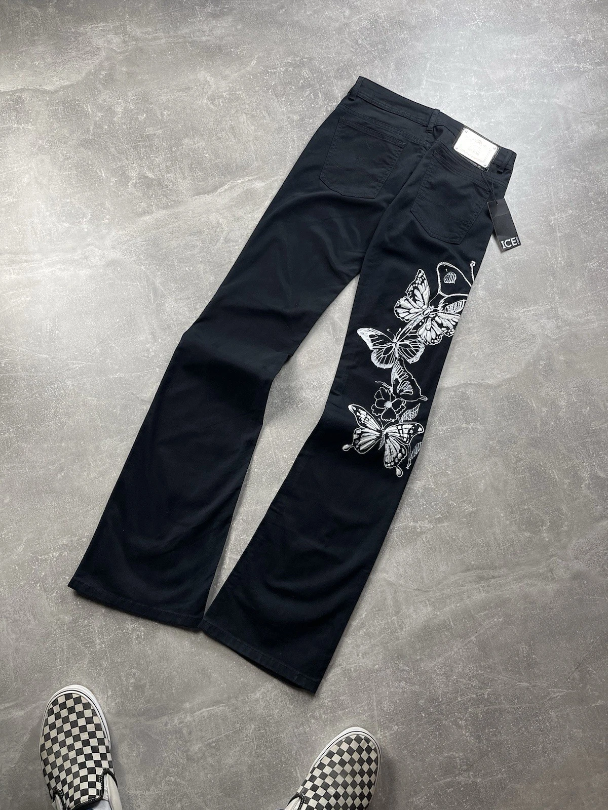 Iceberg Butterfly Pattern Black Flared Archives 00s Jeans Size 27 Made in Italy