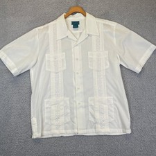 Vintage Tropicool Mexican Guayabera Short Sleeve Shirt Pleated Size Large Men's