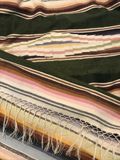 Vintage Mexican Serape Saltillo Handmade Weaving Fine Wool Linen Fringes 92  x65  