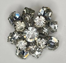 Vintage Clear Rhinestone Starburst Brooch Pot Metal Pin Silver Tone Prong Set