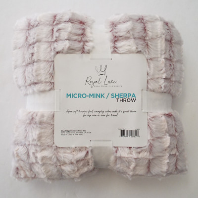Royal Luxe Luxury Micro-Mink/Sherpa Throw Blanket Red Pink White 50'' x 60''