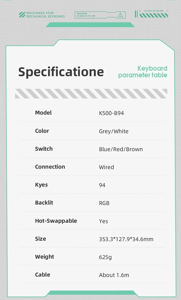 K500 94-Key Hot Swappable Wired Mechanical Gaming Keyboard
