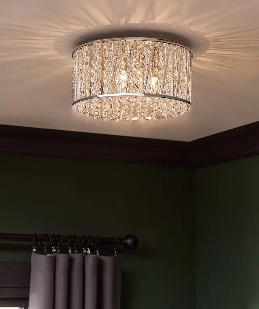 John Lewis Emilia Crystal Drum Flush Ceiling Light Brand New In