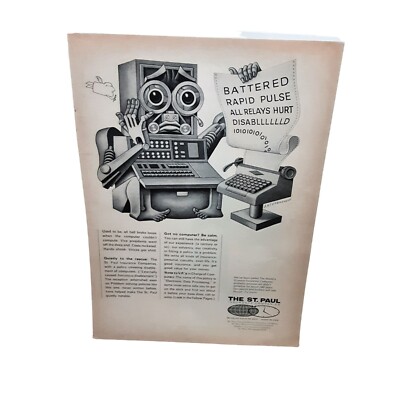 Vintage 1967 St Paul Insurance Computer Print Ad Original Classic Insurance Art