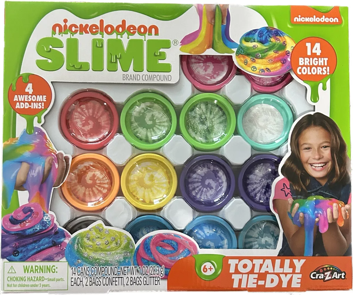 Cra-Z-Art Nickelodeon Tie-Dye Premade Slime. 14 Colors of Slime! 4 Add-ins!