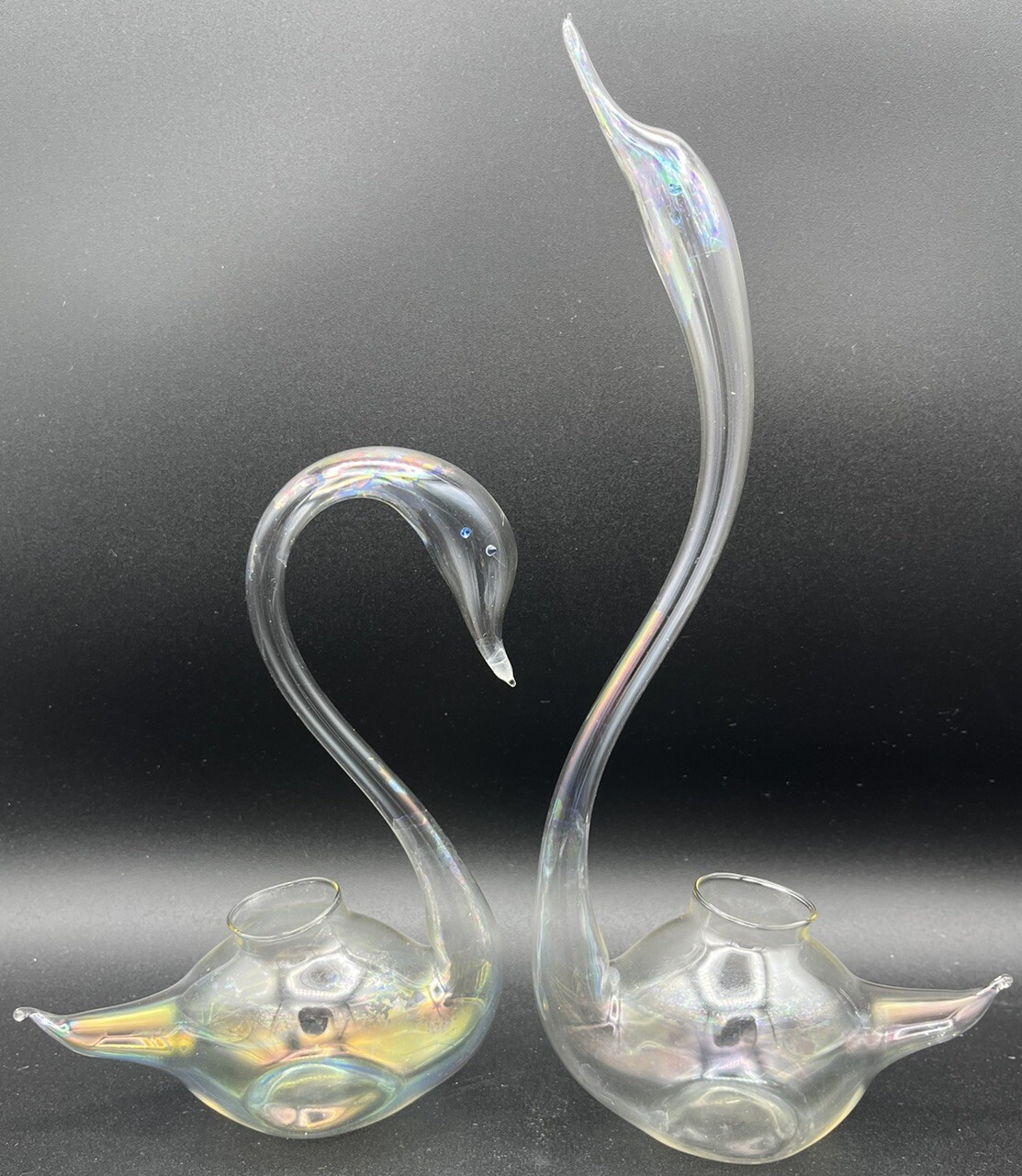 Vintage Clear Glass Swan Plant Propagation Air Vases 10 Inch Tall