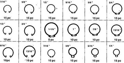 225 piezas Anillo de retención a presión Clip en C CirClip Surtido Kit 18 Popular 7/16"-5/16" - Imagen 4 de 4