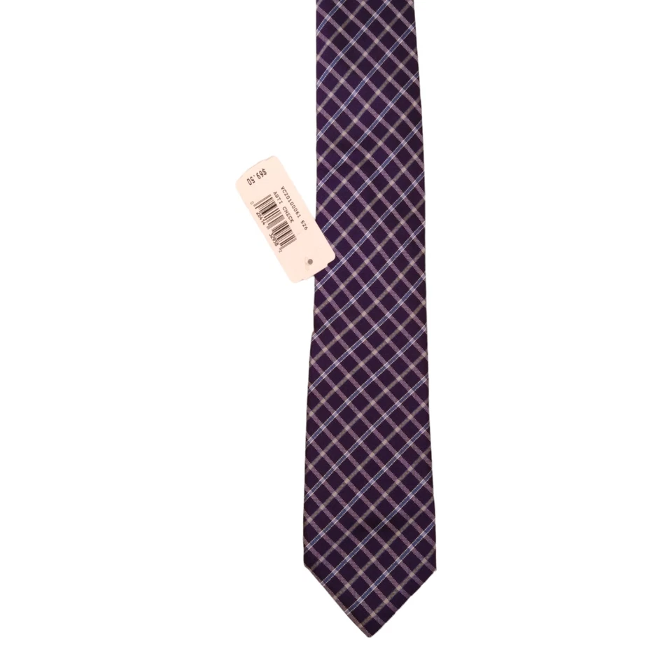 VINCE CAMUTO Mens Classic Tie 3.15 Purple Blue Check 100% Silk Designer Necktie - Image 2 of 4