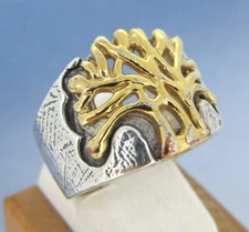 Israel Made Two-Tone Sterling Silver Openwork Tree of Life Ring Size 8