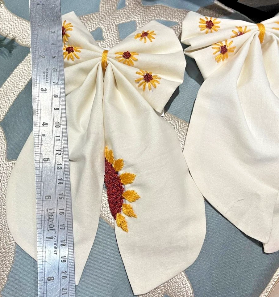 1 Clip de moño de pelo blanco hecho a mano bordado floral accesorios para el cabello para niñas regalo Foto 4 de 4