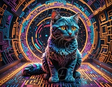 Cyberpunk Cat Digital AI Art DesktopWallpaper Picture Photo