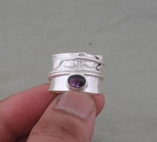 Spinner Ring, Amethyst Spinner Ring, 925 Silver Leave Design Spinner Ring Boho