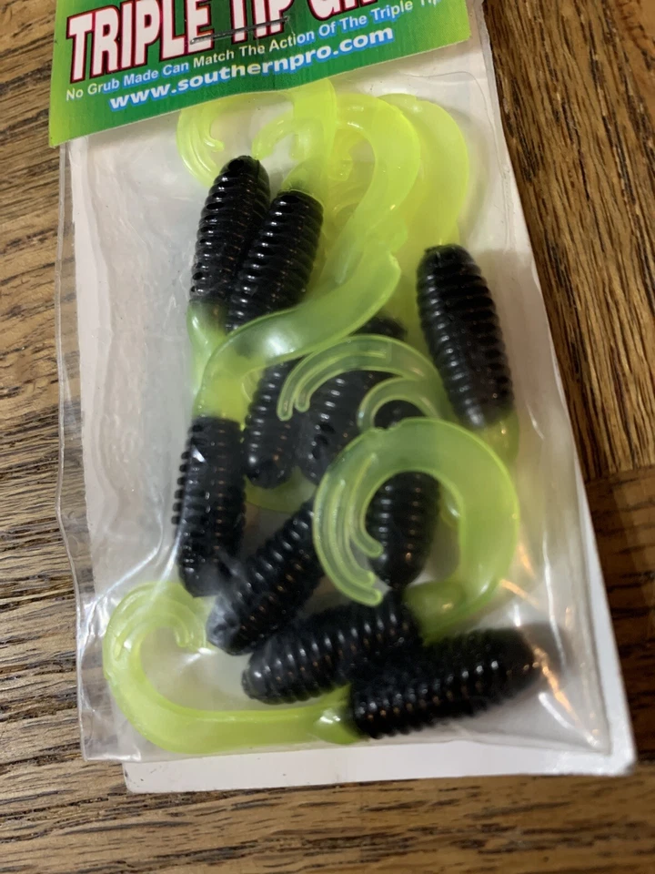 Southern Pro Bait Triple Tip Grub Blk Silk Chartreuse - Image 2 of 3