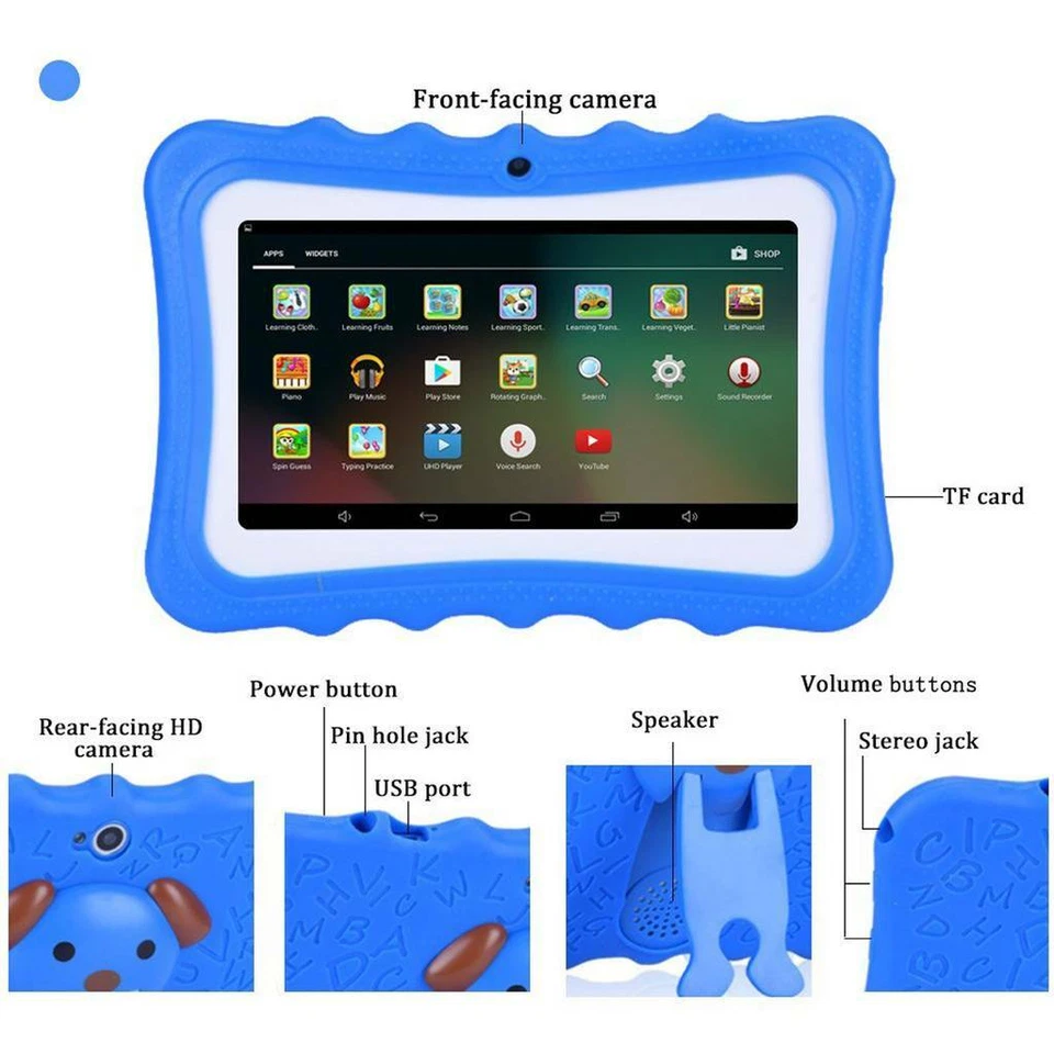 7" Kids Tablet PC Android 6.0 Quad Core 512MB+8GB Wifi Dual Cameras Bundle Case - Image 4 of 4