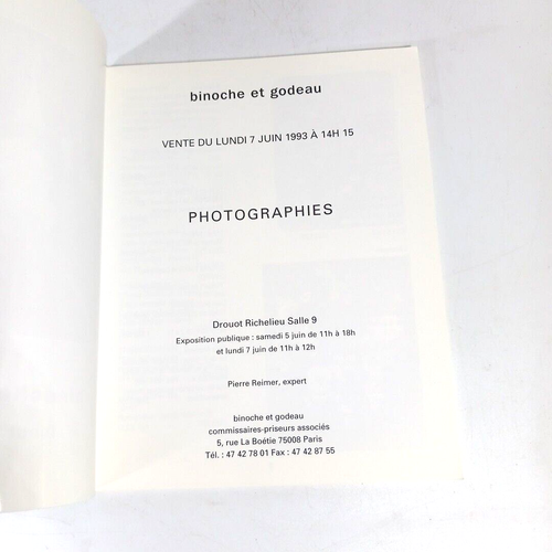 Binoche et Godeau Paris Auction Catalog Photographies Photographs Jun Juin 1993 - Imagen 3 de 7