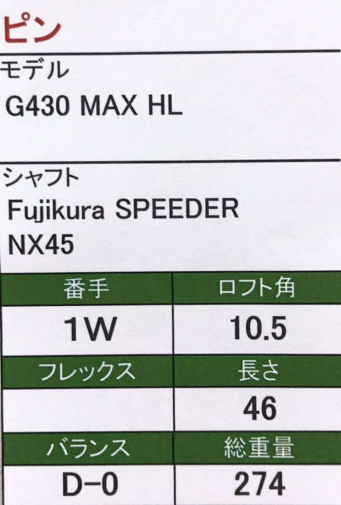 Golf Driver Ping G430 MAX HL SPEEDER NX45 10.5 46inch JAPAN Golf Driver Ping G430 MAX HL SPEEDER NX45 10.5 46inch JAPAN