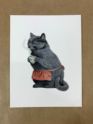 Tea Drinking Cat by Lily Seika Jones 4.25  x 5.5  inches
