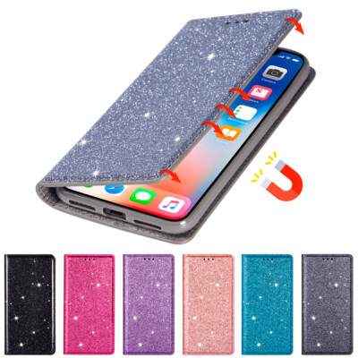 For Xiaomi Redmi Note 10s 9s 8 Pro 8T Glitter Flip Wallet Case Magnetic Cover