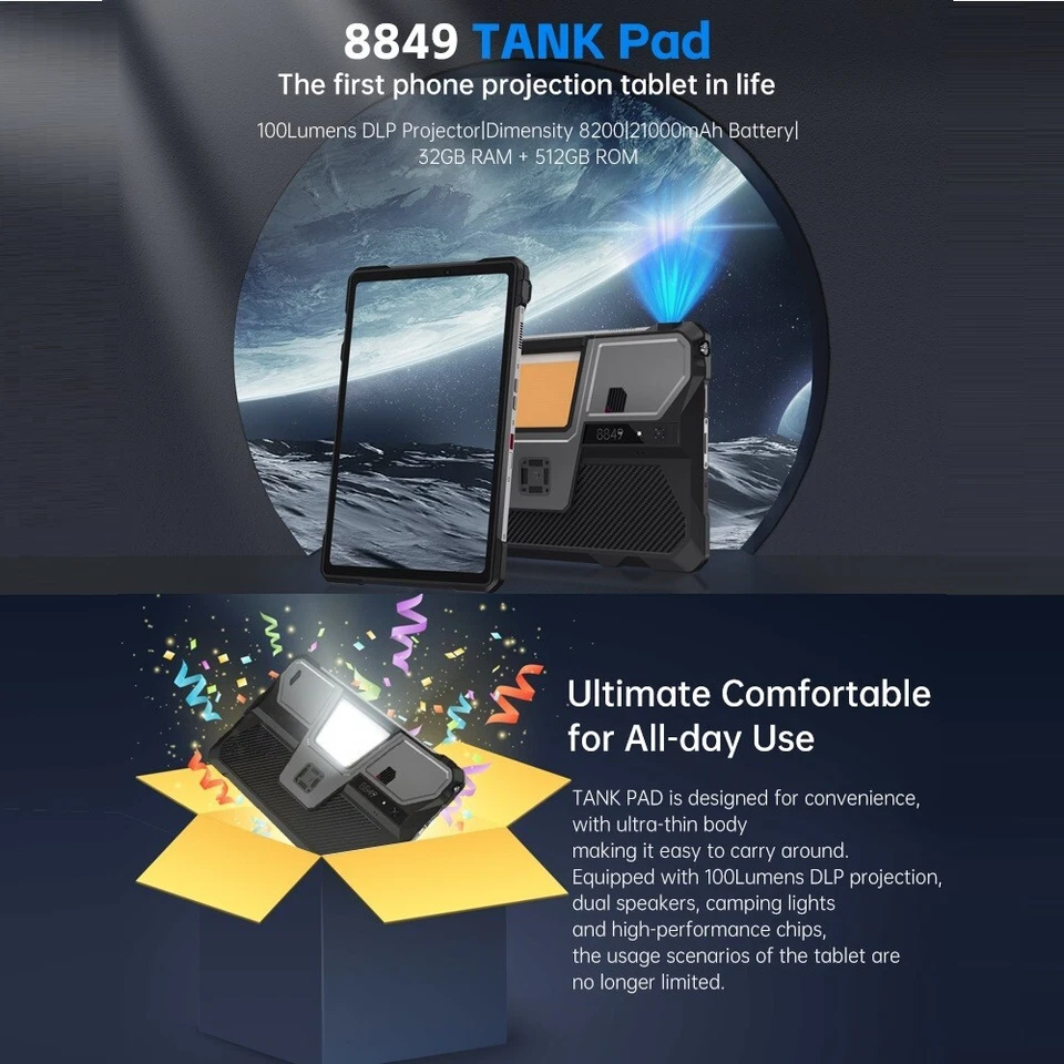 8849 TANK PAD Unihertz Robust Projector Tablet Handys 10.95" 21000mAh 32GB+512GB - Bild 4 von 4