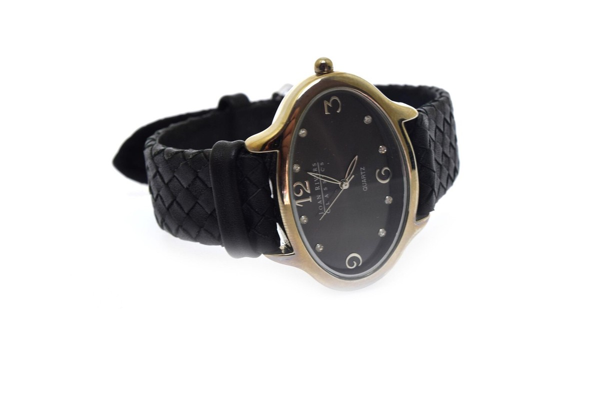 NIB  Joan Rivers Black Leather with CZ Halo NEW - Joan Rivers Classic Collection Black Leather Watch  main image 2