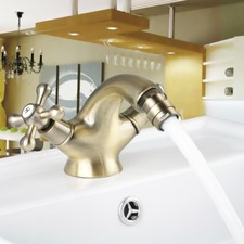 Bathroom Basin Antique Brass Mixer Double Handles Deck Mounted Single Hole Tap