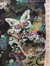 Filigree Flutter Michael Miller Fabric - Butterfly, Tie Dye, Purple,Butterflies 