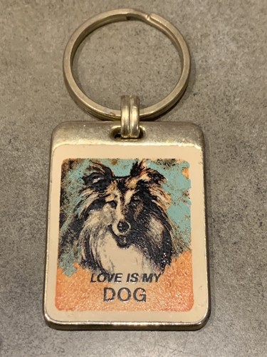 "LOVE  IS  MY  DOG"  High Quality  Keychain Brass Colored - Picture 1 of 3