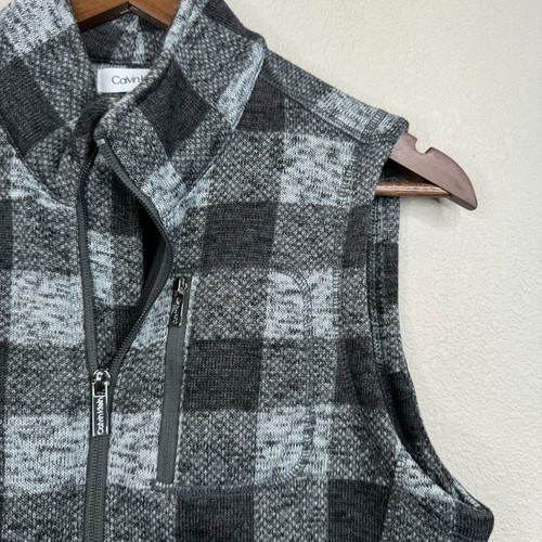 Calvin Klein Women's Glenn Plaid Knit Full Zip Sleeveless Black/Gray Size Small - Picture 2 of 11