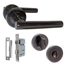 T Bar Door Handles Straight Lever Rose Bathroom Thumb Lock - Black Nickel 125mm