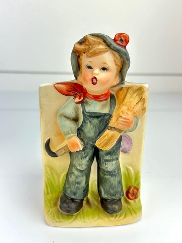 Estatuilla de cerámica vintage Relpo 2026 Japón Farm Boy Wheat Bushel hoz jardinera - Imagen 1 de 7