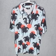 GreenSide Golf Men s Golf Polo Shirt L Light Blue Tropical Graphic Print Stretch
