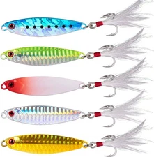 Dr.Fish 5 Pack Metal Jigging Spoon Saltwater 2oz-Hook #4, Long Casting Jig 