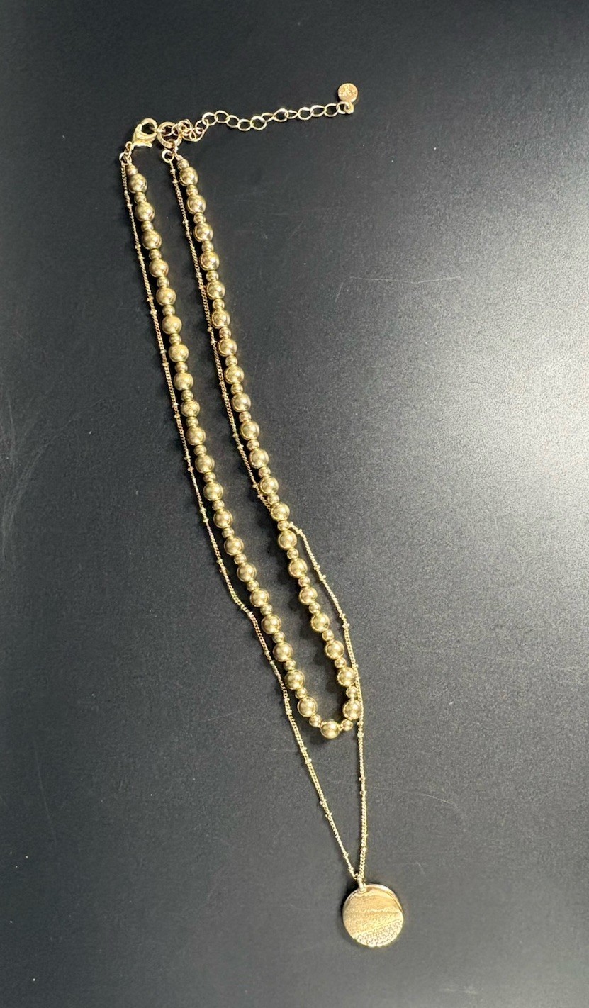Lovely Layered Gold Tone Loft Necklace 16” Adjustable