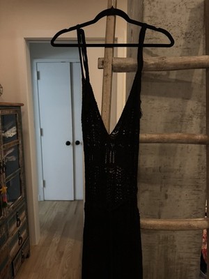Mango MNG Black Maxi Sleeveless Dress Womens Sz Small Adjustable String Crochet